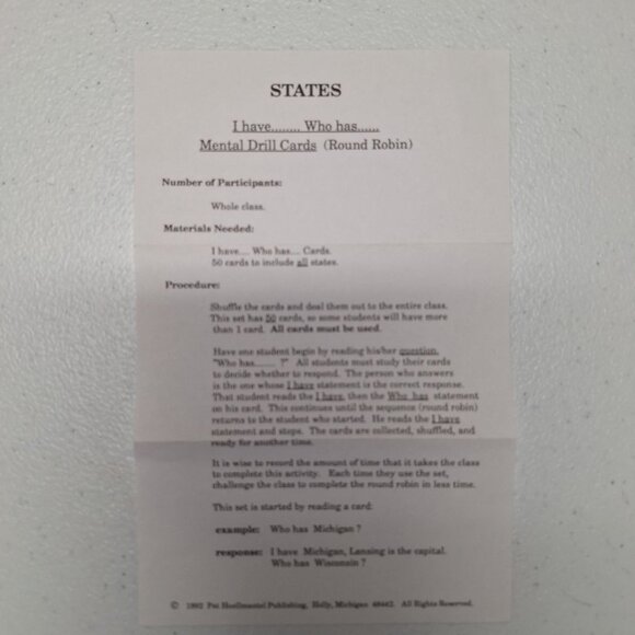 1991 State Capitol‎ Flashcards Pat Huellmantel Michigan Homeschool Study Class - Picture 3 of 4